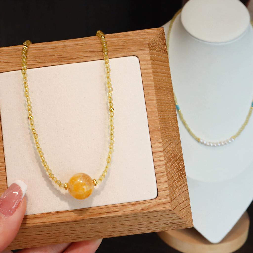 Natural Crystal Energy Necklaces - 4 Styles for Wealth, Love, Protection - Yellow Crystal, Rose Quartz, Malachite, Tiger's Eye Gift