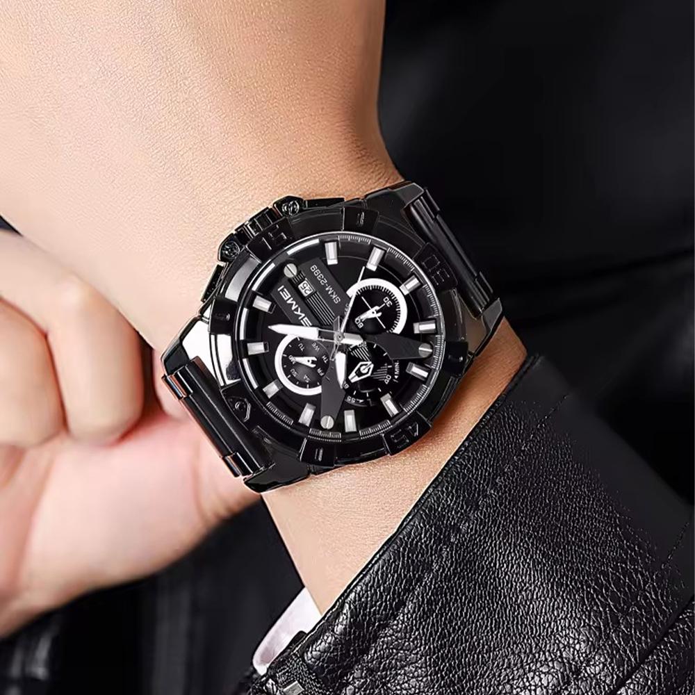 Men’s Watches Fashion Business Date Watch Luxury Men Steel Quartz Wrist Watches Chronograph 3 Dials Male Clock