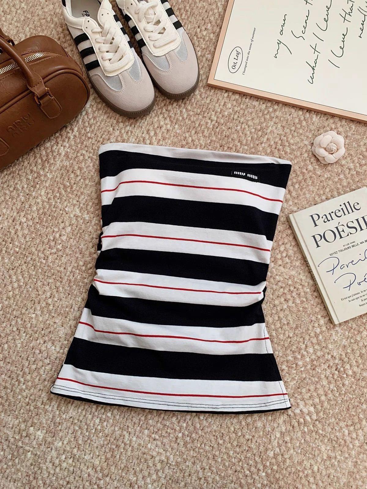 

Женский корейский ретро полосатый топ без бретелек облегающего кроя - летний стиль горячей девушки One size (suitable for 75-120 jin)