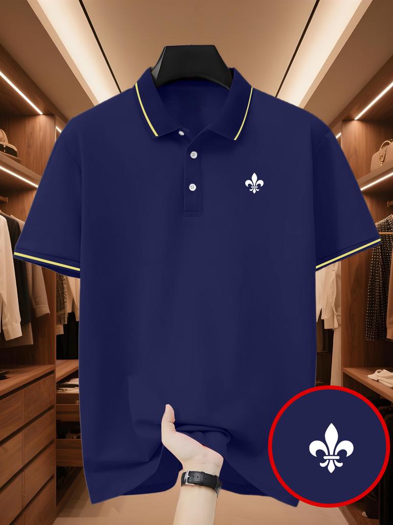 Men's Outdoor Golf Polo Shirt with French Iris Print, Stylish Polo Shirt - Short Sleeve & Collar Casual T-shirt for Sports Golf Business Daily Wear