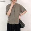 ZANZEA Women Casual Round Neck Stripe Print Loose Half Sleeve Blouse