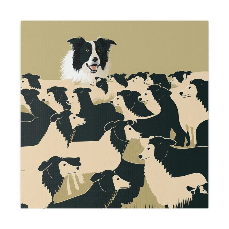 Tapestry: A playful border collie herding sheep 75x100 чёрный