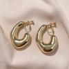 Trendy Irregular Chunky Hoop Clip Earrings For Women Big Vintage Gold Plated Metal Non Pierced Earrings Wedding Jewelry Gift