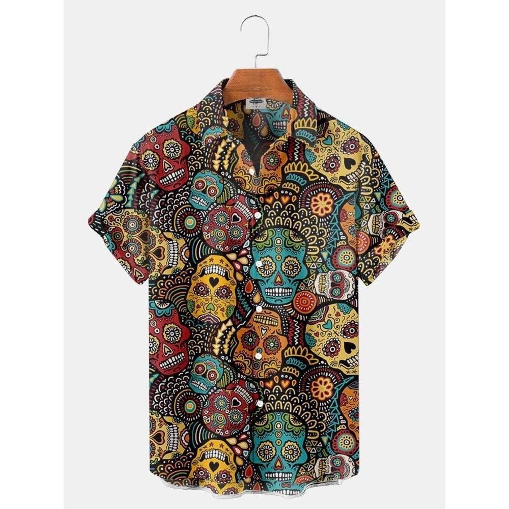 New Hawaiian Shirt for Men Skull 3d Printed Beach Shirt Short Sleeve Button Casual Men's Skull Shirts Oversized Camisa