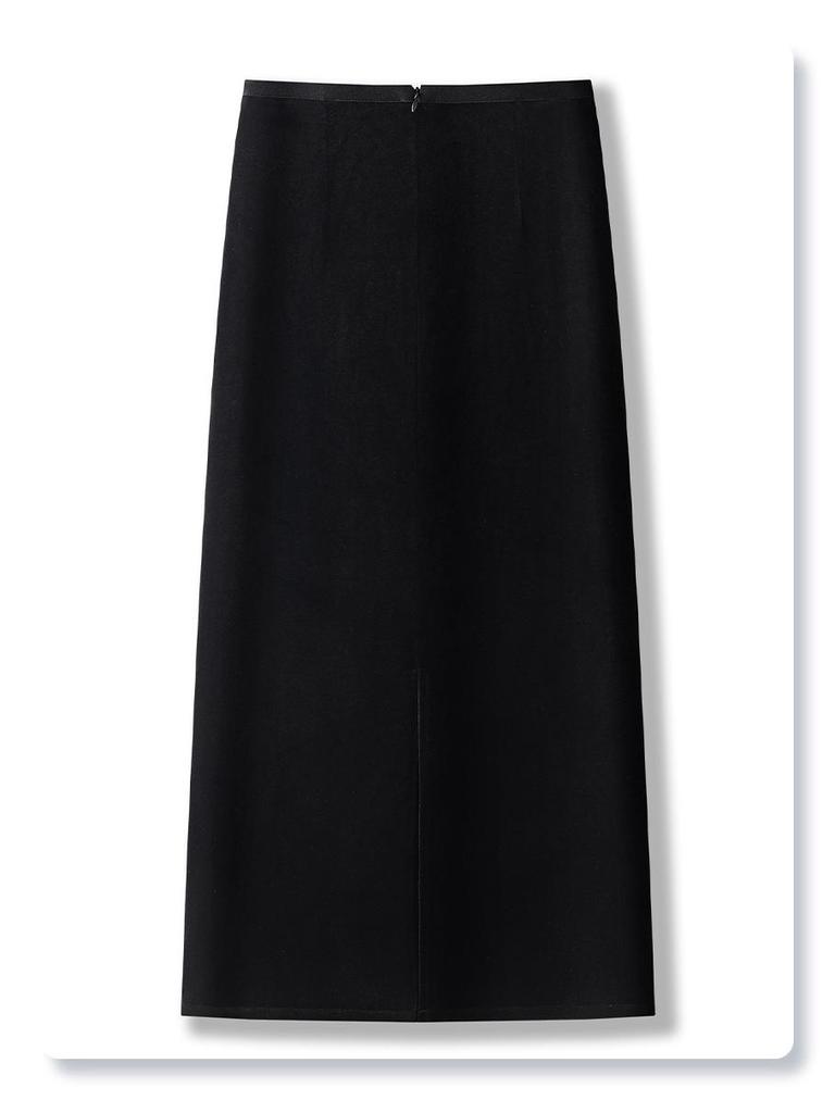 Women's Black Velvet Midi Skirt 2024: Autumn/Winter Elegant Drape Style