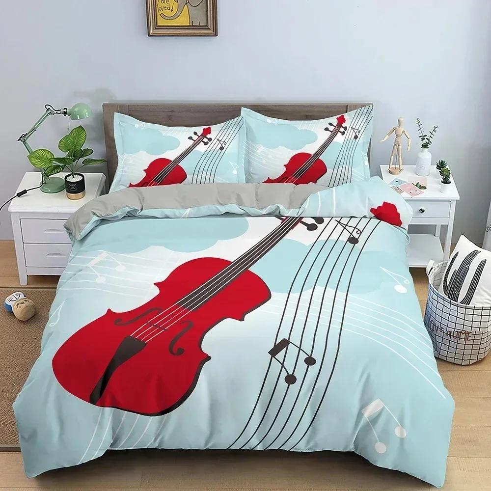 

New 3D Music Guitar Bedding Set King Queen Heavy Metal Punk Rock Duvet Cover For Teen Boy Musical Note Polyester Comforter Cover 70x133cm 2pcs