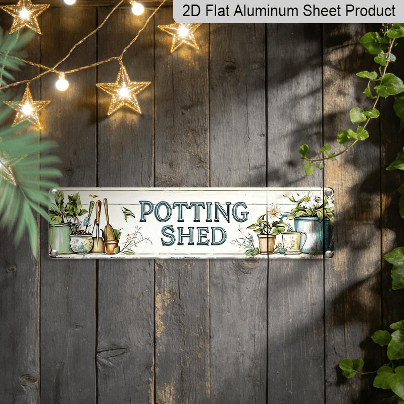 2D Flat Vintage "POTTING SHED" Metal Sign, Rustic Garden Wall Decor, 15.7×3.94" Outdoor Porch Decor & Gift