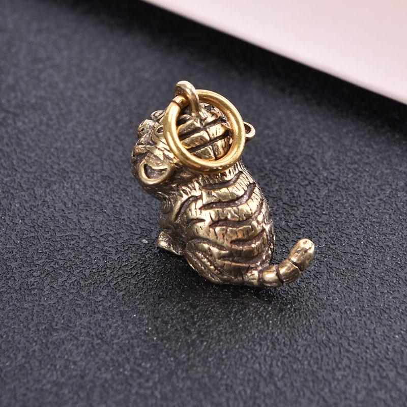 Brass Cartoon Little Tiger Animal Keychain Pendant Zodiac Tiger Small Pendant