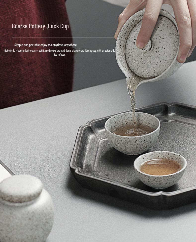 Portable Japanese Black Pottery Tea Set with One Teapot and Two Cups - Ideal for Travel or As a Souvenir Gift