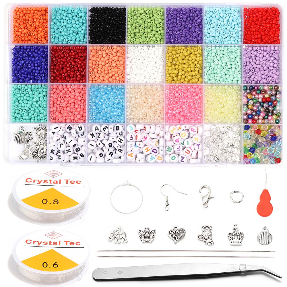 28 Grids Glass Seed Beads Kit Letter Beads Imitation Pearls Beads Alloy Shell Beads For Jewelry Making DIY Earrings Bracelet
