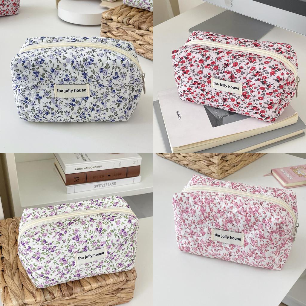 Classic Floral Pattern Makeup Bag With Zipper For Girls Travel And Daily Use