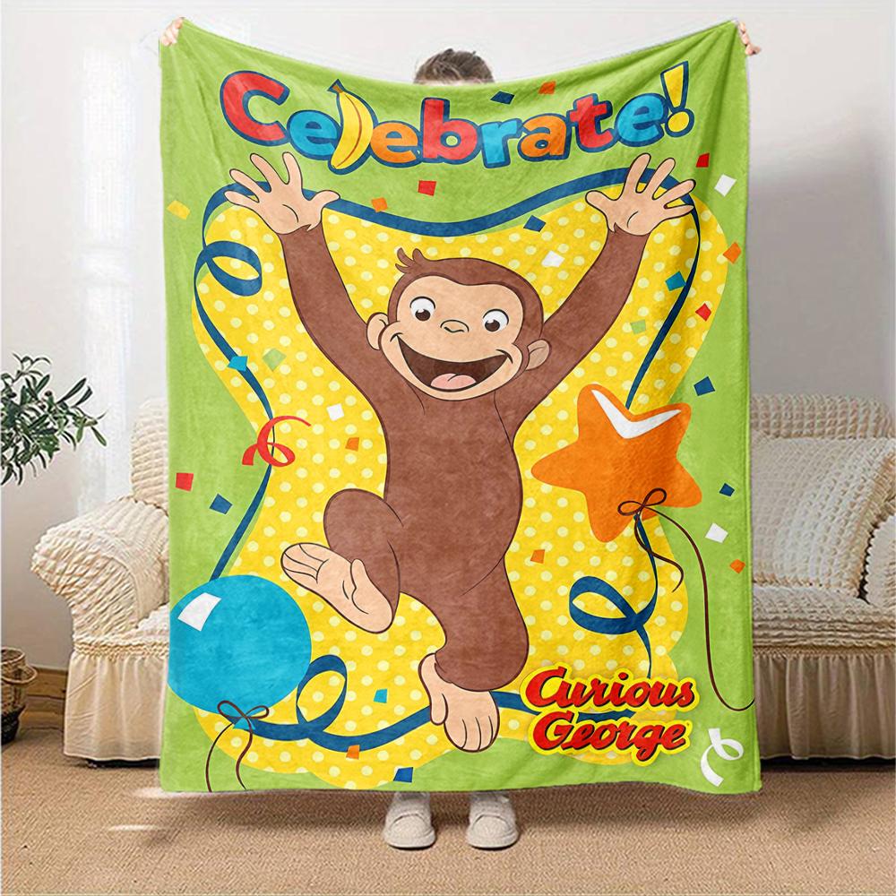 1pc Curious George (7) Blanket, Gift, for Men and Women, Soft Blanket, Good for Sofa Bed Couch Travel, Lightweight Flannel Blanket