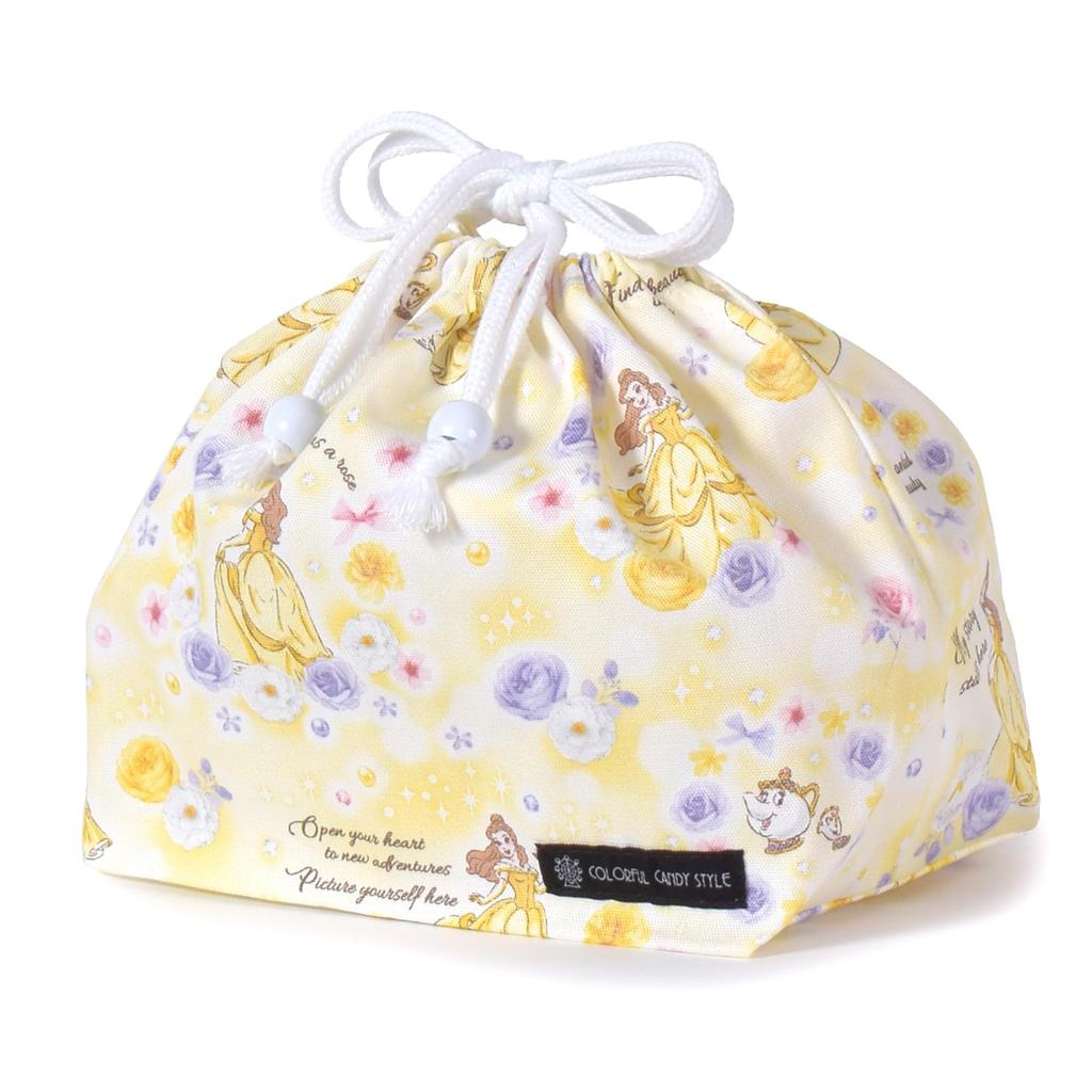 COLORFUL CANDY STYLE Disney Drawstring Medium Gusseted Lunch Bag Name Belle BEAUTY AND THE BEAST Belle Princess Belle Set of 2 Stylish Medium Gusseted