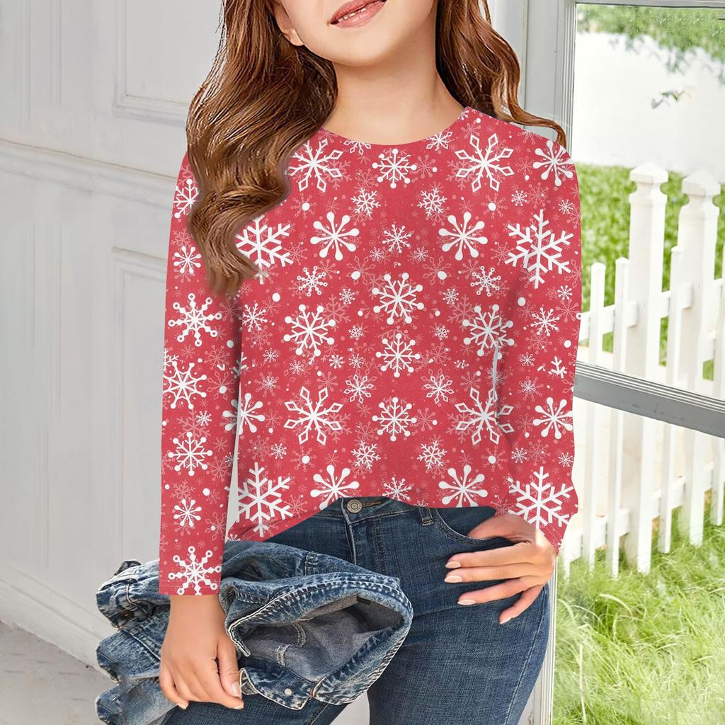 Girls Long Sleeve T Shirts Kids Fall Tops Crewneck Basic Tees Vintage Graphic Printing Top 5-14Y