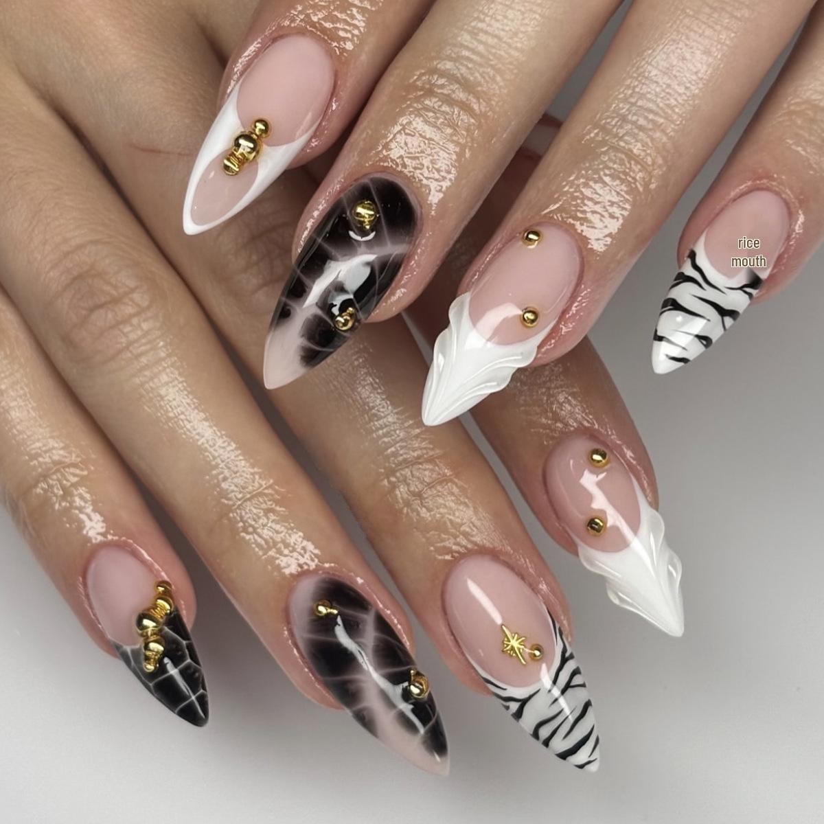 3D Leopard Print Nail Art Tips - European & American Style (24 pcs)