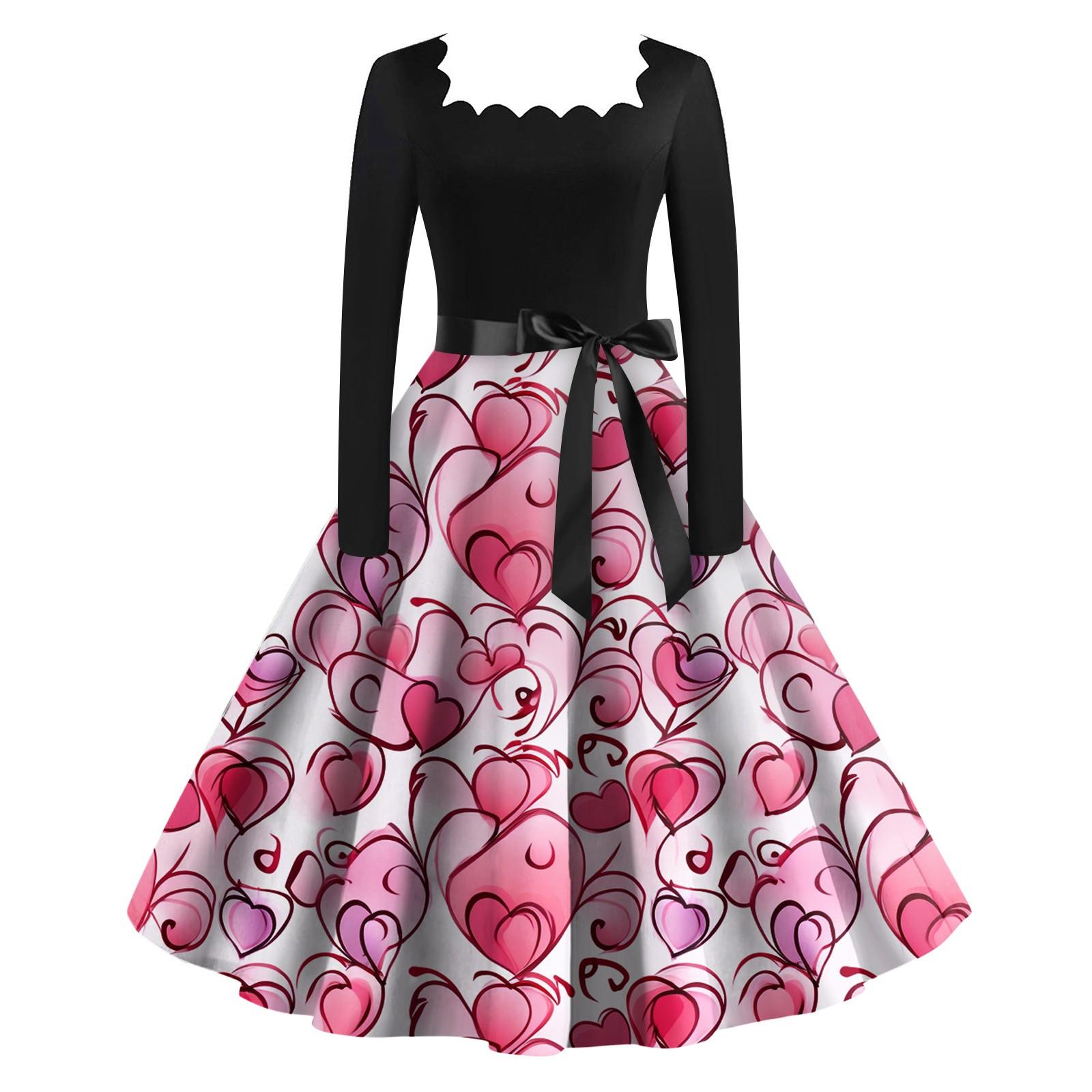 Женское винтажное классическое платье с длинным рукавом и принтом на День святого — фото 10