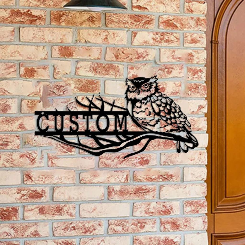 Metal House Number Owl Address Sign, Custom Street Number Plaque, Wrought Iron Door Decor