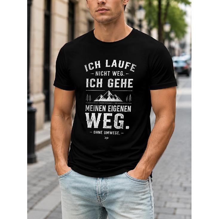 men s black short sleeve t-shirt with german hiking quote graphic, crew neck, relaxed fit, soft cotton feel, outdoor adventure style for casual wear S чёрный