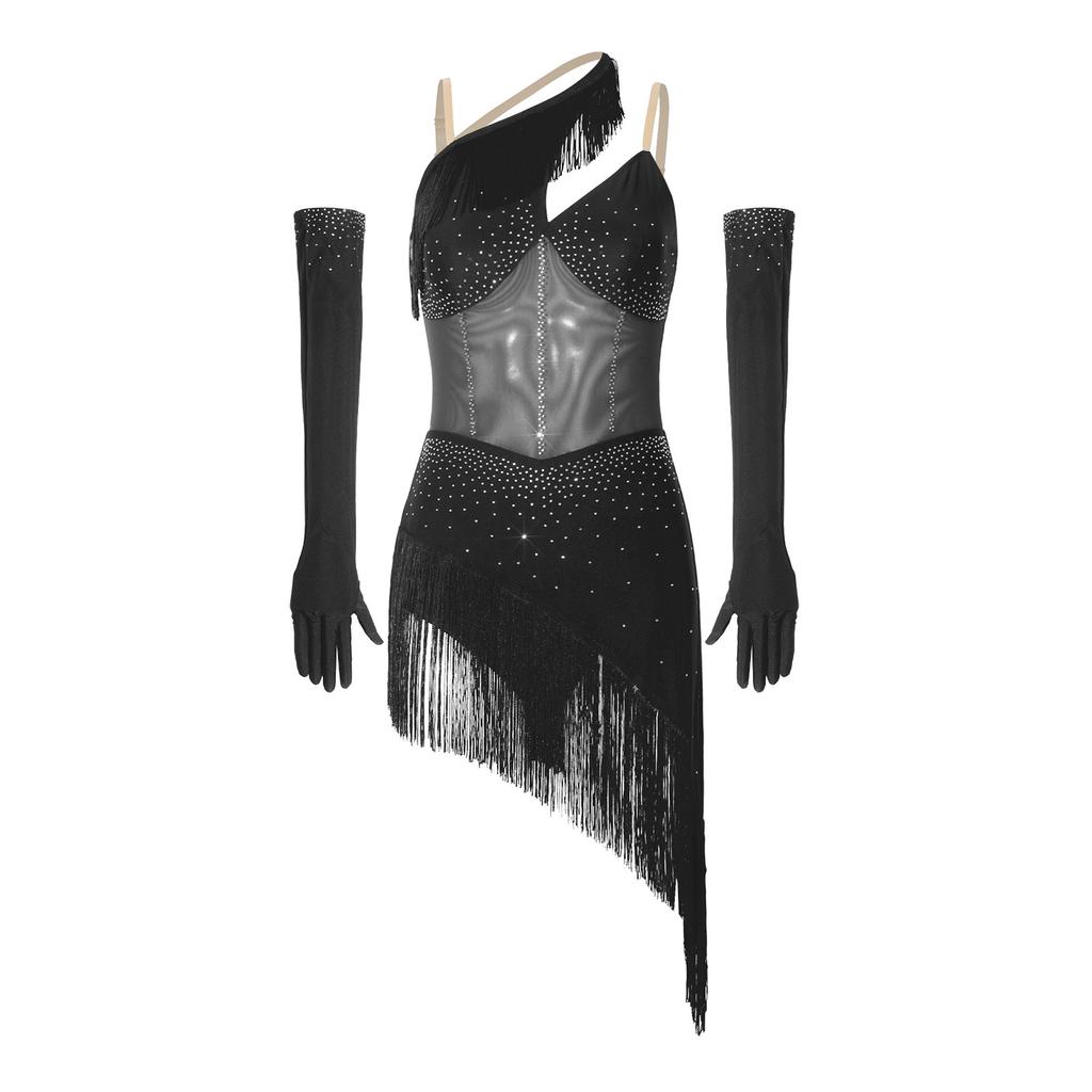 Damen asymmetrisches Latein-Tanz-Quastenkleid