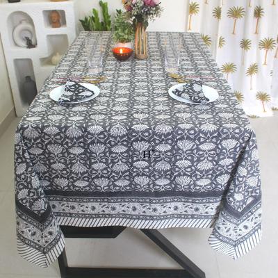 Siyah Çiçekli El Blok Baskı Minimalist Orman Masa Örtüsü, Rustik Su Geçirmez Masa Örtüsü, Yemek Masası Örtüsü Çiftlik Evi Parti Ev Mutfak özel