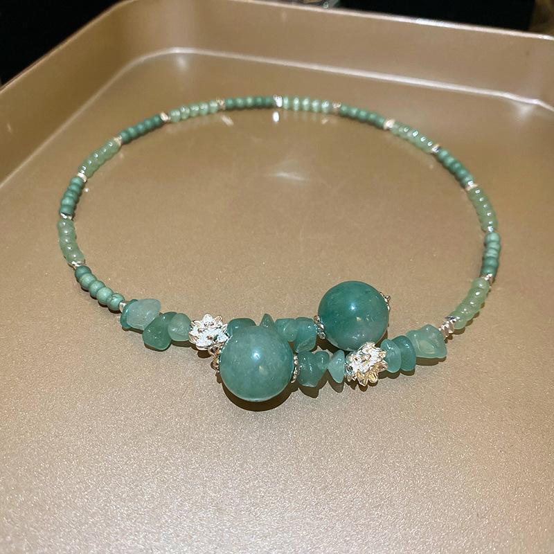 Summer dopamine stained glass crystal beaded necklace collarbone chain design sense niche item decoration