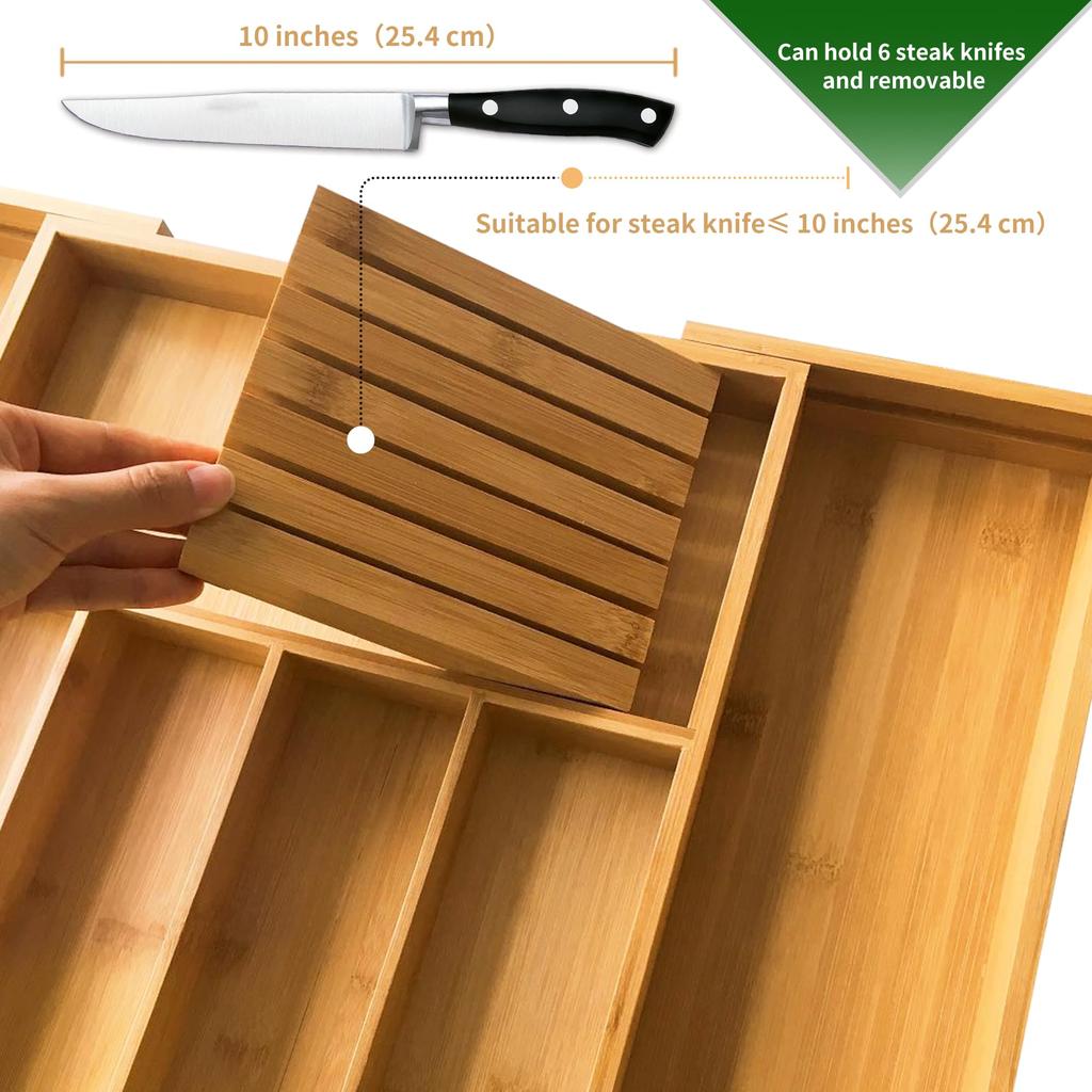 VaeFae Besteckschubladen-Organizer für erweiterbares Utensilientablett mit Besteck, herausnehmbarem Messerblock, Küche, Halter/Besteckteiler, Aufbewahrung,
