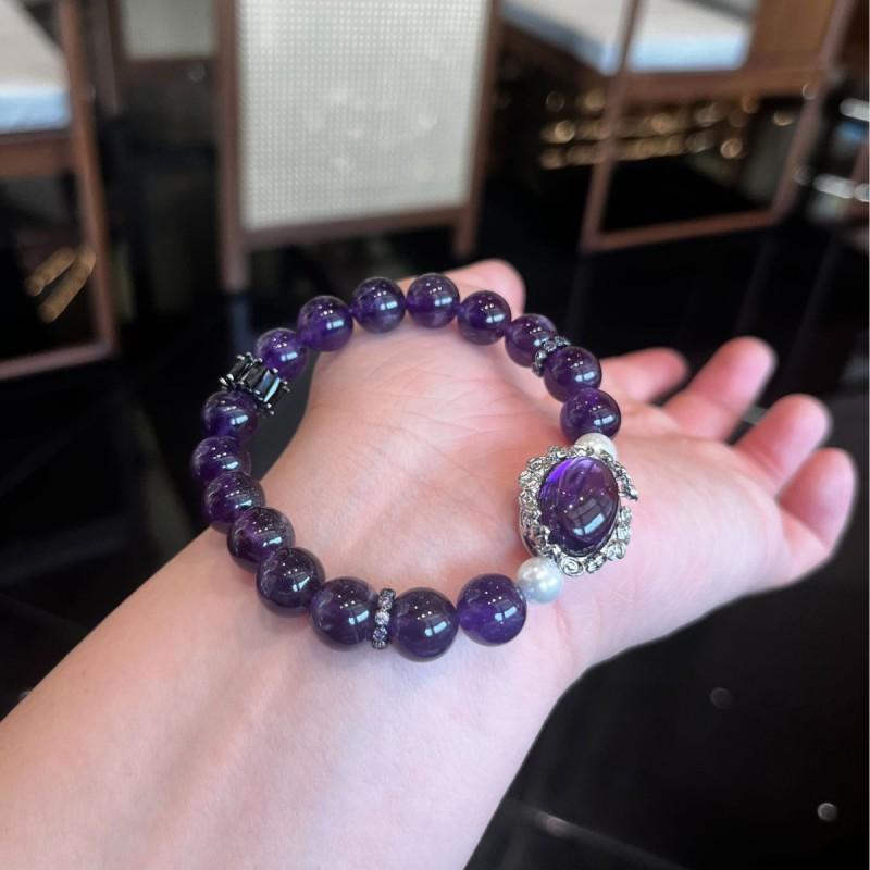 Handmade Natural Amethyst Bracelet 10mm Deep Purple Crystal Beads Minimalist Luxury Womens Jewelry Gift
