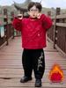 Boys' 2025 Winter New Year Tang Suit Jacket: Red Velvet-Padded Chinese Style Outfit for Children