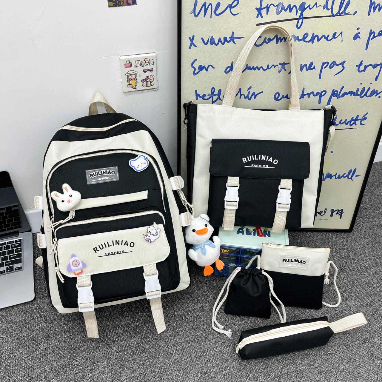 

TS JYL laptop bag,Large Japanese INS School Backpack Junior Sweet 4 Sets Leisure Bag single package чёрный