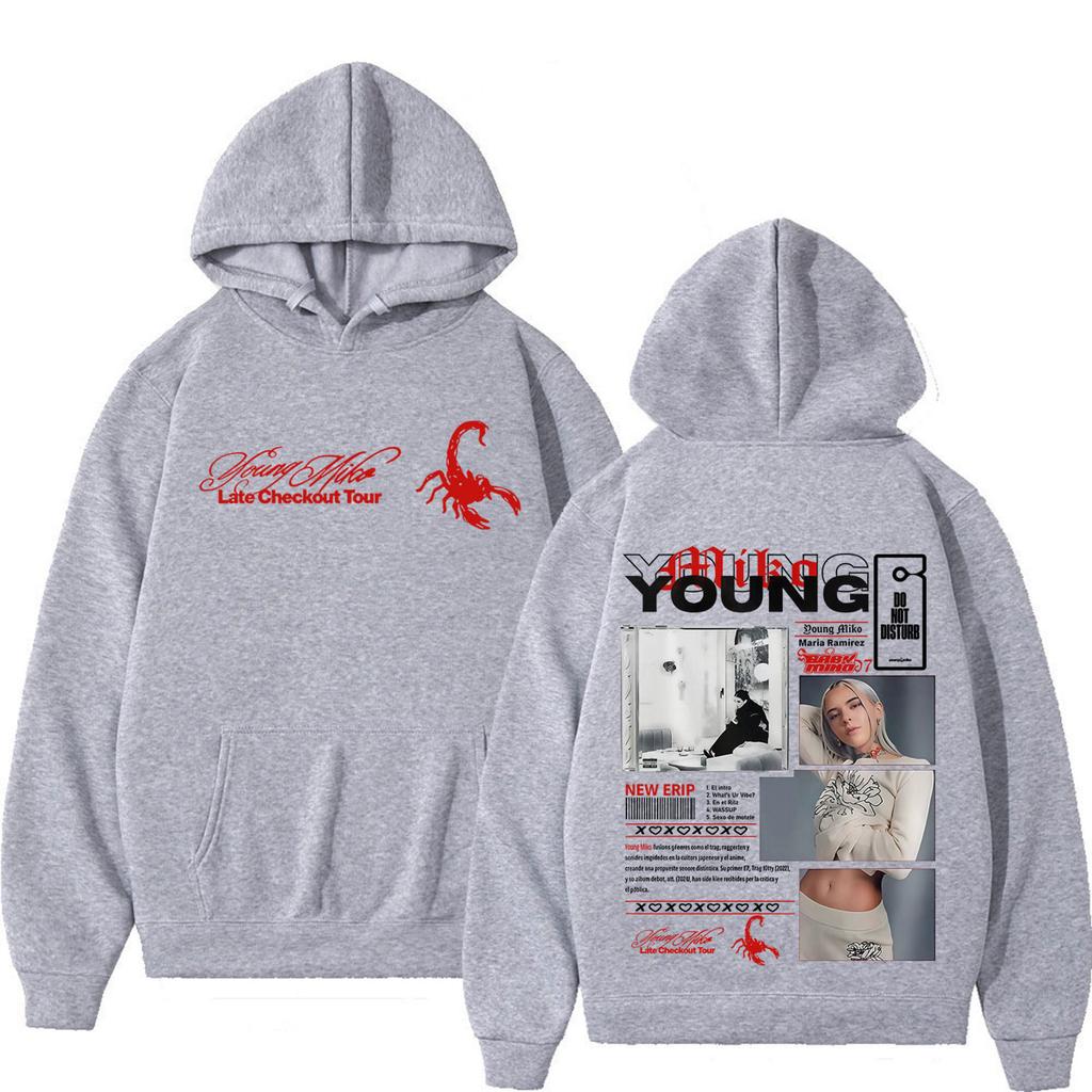 Hanorac cu Imprimeu Miko Tânăr Check-out Târziu Tură Bărbați Femei Tendință Estetică Hanorace Largi Casual Supradimensionate Pullover