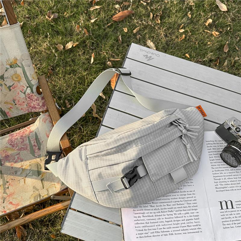 Stylish Grid Pattern Chest Bag Multiple Pockets Ideal for Outdoor Activities and Daily Use