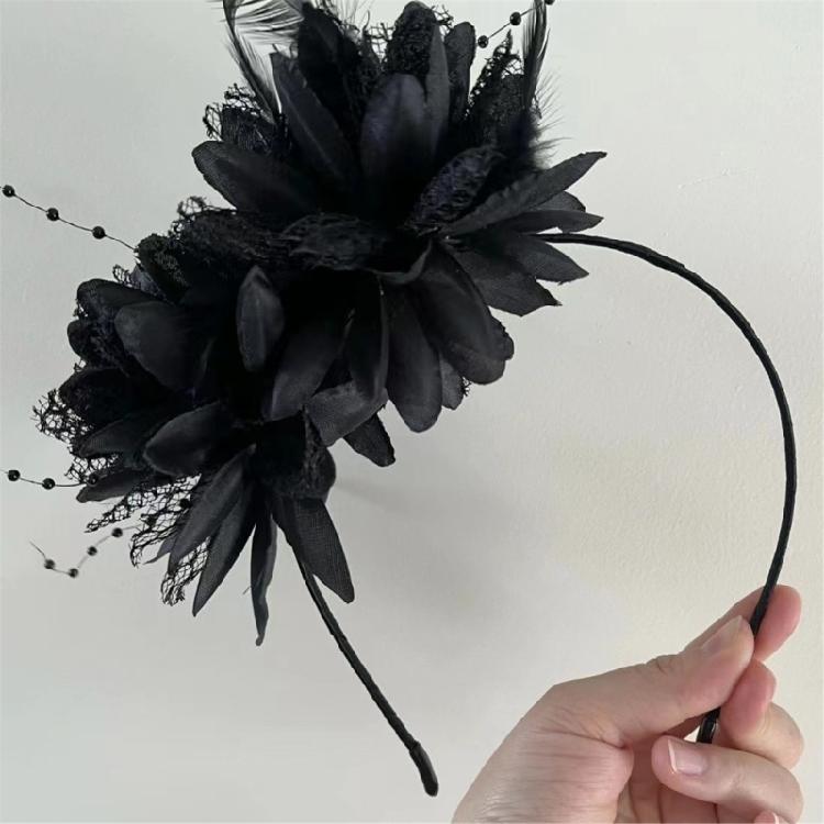 Luxurious Soft Feathered Hairpiece Flower Headwear Adjustable Headband for Halloween Festival Costume Coplay Party