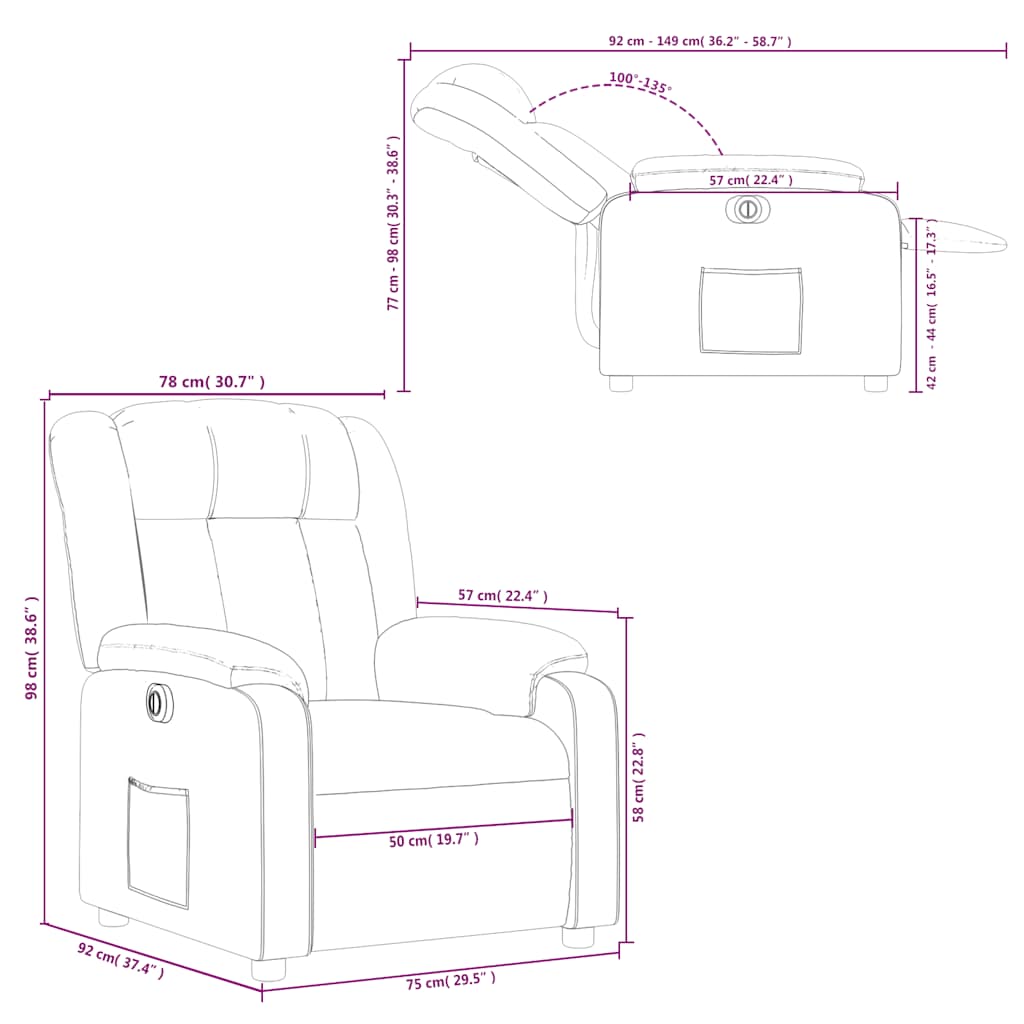 Electric Recliner Chair Cream Fabric