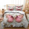 Jewel Pearl Pink Butterfly Print Duvet Cover Set, 3Pcs Light Gray Golden Vine White Flower Luxury Gem Butterfly Pattern Bedding