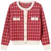 Early autumn new women's clothing round neck plaid small fresh knitted sweater cardigan women's round neck gentle wind jacket top