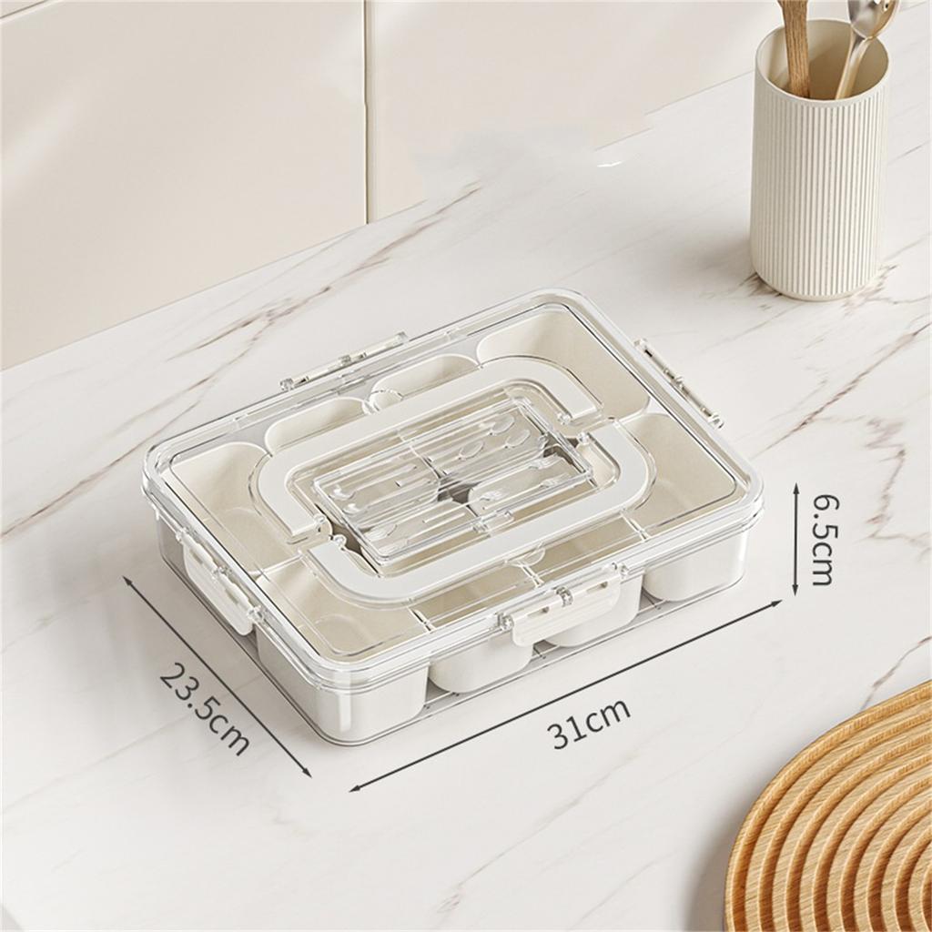 Divided Serving Tray With Lid And Handle, 8 Compartment Snackle Box Container, Portable Snack Box, Travel Storage Organizer For Candy Veggie Fruit