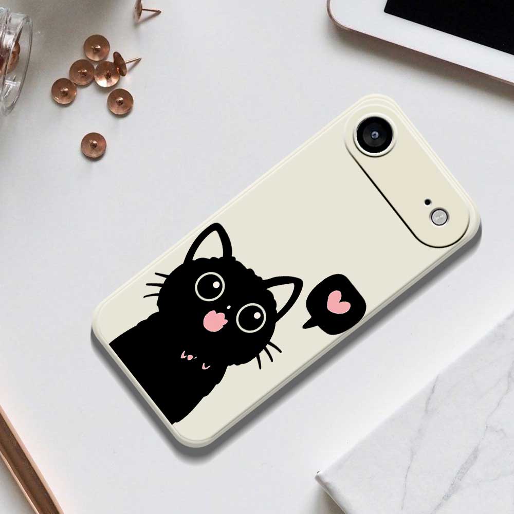 For iPhone 17 Air Case Love Black Cat Pattern Printing Straight Edge TPU Phone Back Cover