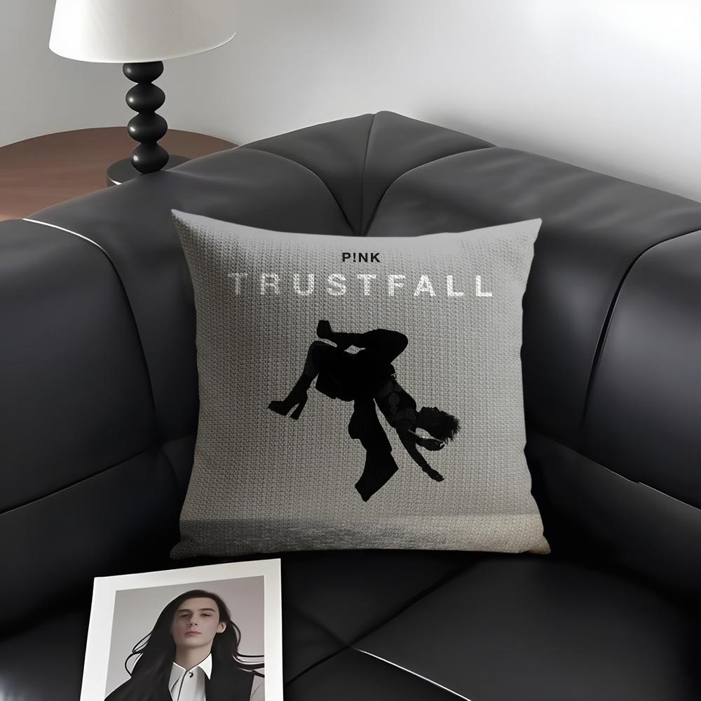PPink TTrustfall Sänger Kissenbezug Natürlicher Leinen Bio-Stoff Beidseitiger Druck Sofa Heimdekoration Geschenk Kissenhülle