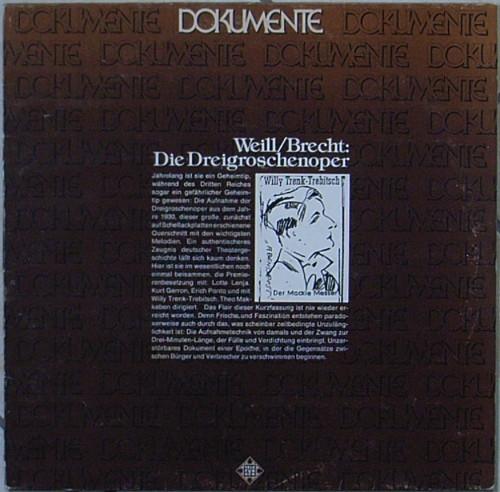 

LP Record KURT WEILL BERTOLT BRECHT Die Dreigroschenoper 641911 Telefunken Germany Classical Used