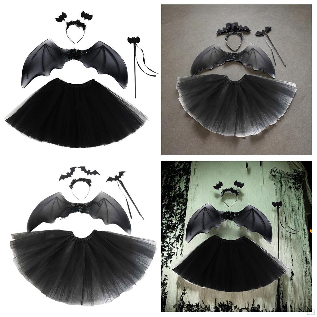 Halloween Bat Costumes Set Skirt Headband Clothes Suit Photo Props Wing with Wand for Women