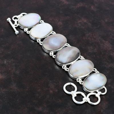 Schwarzes Perlmutt-Armband, handgefertigter Schmuck, 925er Sterlingsilber-Armband, echter Edelstein-Schmuck, verstellbares Kettenarmband, Geschenk für Freundin