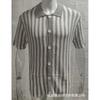 2026 Striped Color Block Knit Cardigan Short Sleeve Lapel Top Men Plus Size