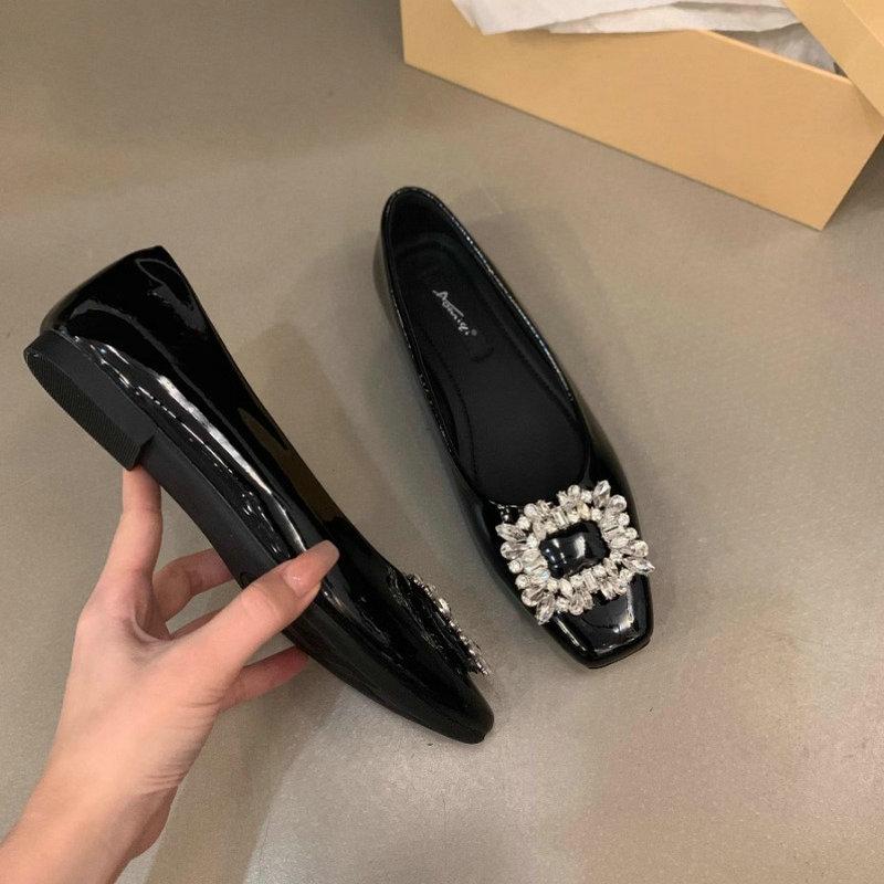 Fashion Flat Shoes for Women 2025 Spring and Autumn Silver Square Head Diamond Black Plus Size Casual Women's Shoes