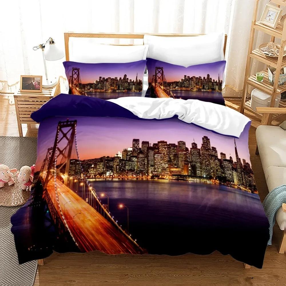 New York City Night View Bedding Set Queen King Size Soft Comforter Duvet Cover Pillowcase Home Textile