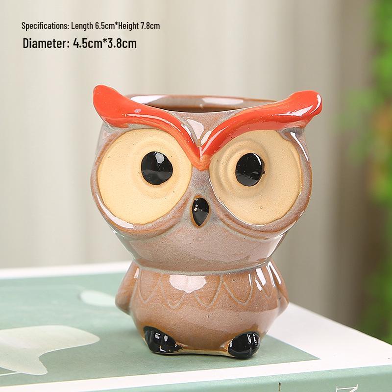Cute Owl Ceramic Planter for Succulents: Flower/Bonsai Thumb Pot Ornament