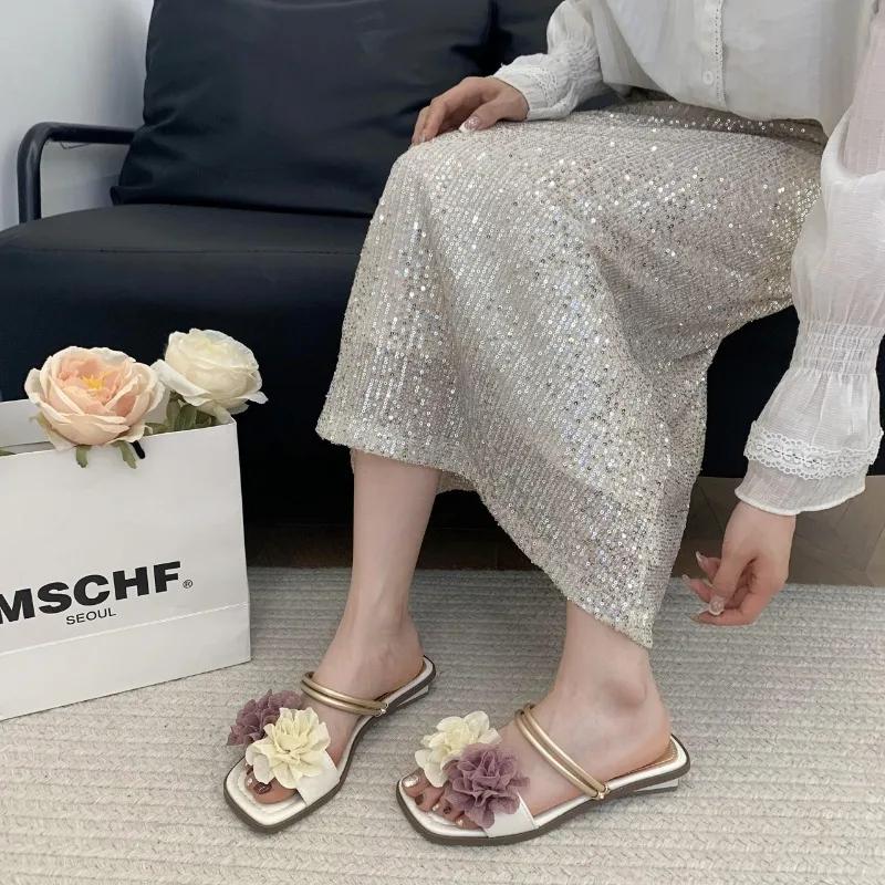 Fashion Women's Shoes 2025 New Open Toe Women's Slippers Fashion Floral Daily Slippers Women Summer Best Seller Flat Slippers Zapatos