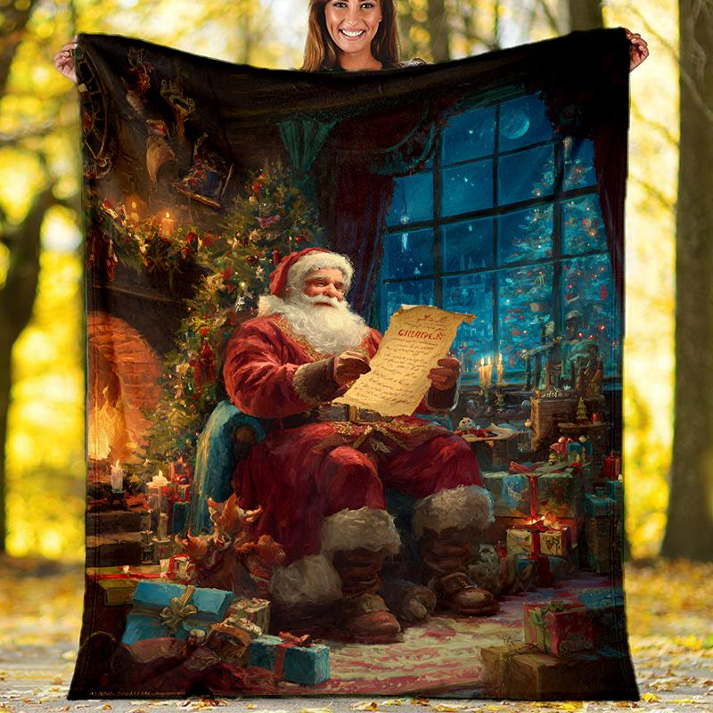 Christmas Santa Claus Theme Printed Blanket - Perfect for Couch, Bed, Travel & Outdoor Use | Machine Washable, Cozy & Durable.
