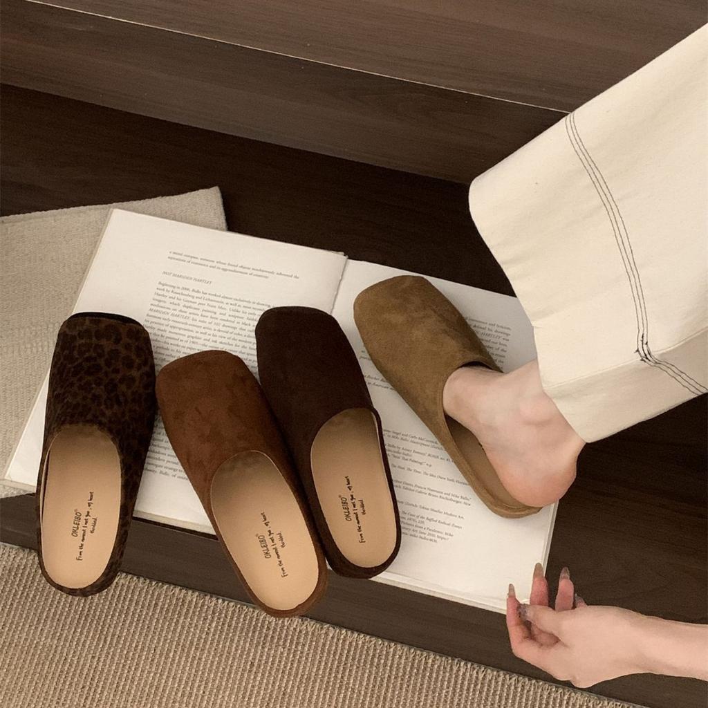 2025 autumn new French retro round head thick bottom bag head half slippers women's fashion versatile lazy slippers women