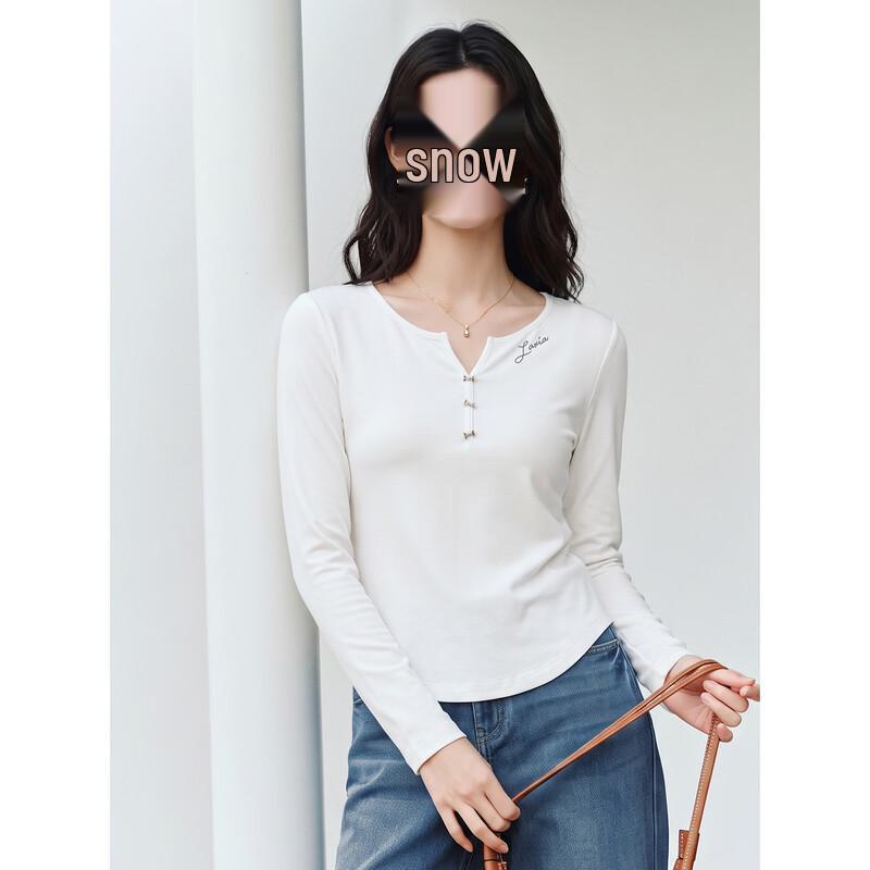 La Chapelle Women's Henley Long Sleeve Graphic T-Shirt