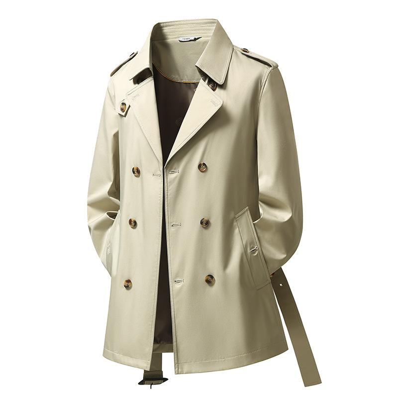 Trench da Uomo Primavera e Autunno Revers Lunghezza Media Doppiopetto Gioventù Affari Non Stiro Trench Britannico Tendenza